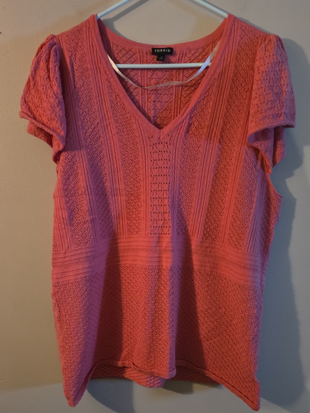 torrid coral knit V-neck short sleeve top